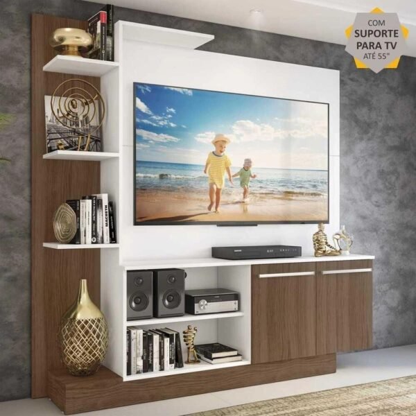 Estante Home Theater com Suporte ptv até 55'' Denver Multimóveis BrancoMadeirado